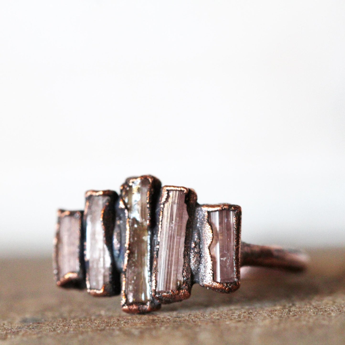 Pink Tourmaline Ring - Raw Crystals - Cocktail Ring