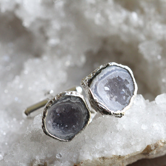 Geode Cuff Links - Amethyst Tobasco Geode - Groomsmen Gift - Raw Crystal Cufflinks
