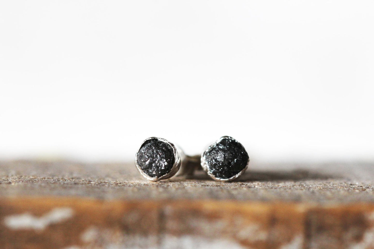 Raw Diamond Earrings - Conflict Free Diamond Studs - April Birthstone Jewelry - Gold Post Earrings - Simple Earrings