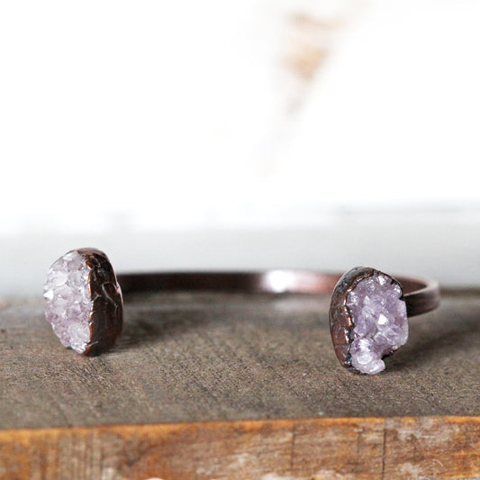 Druzy Bracelet - Open Copper Cuff - Double Stone Bracelet