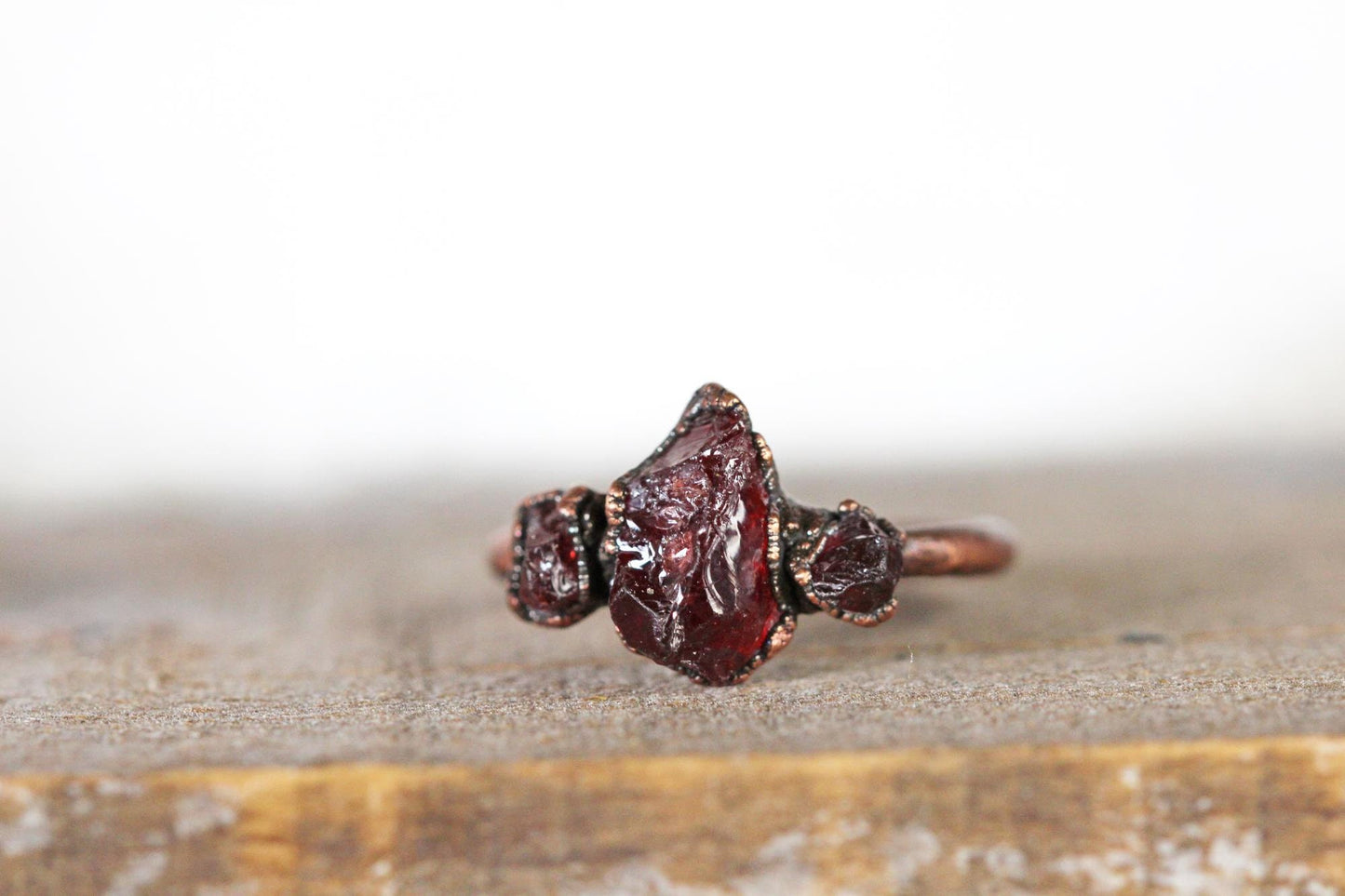 Garnet Ring - January Birthstone Gift - Multi Stone Ring - Electroformed Raw Crystal