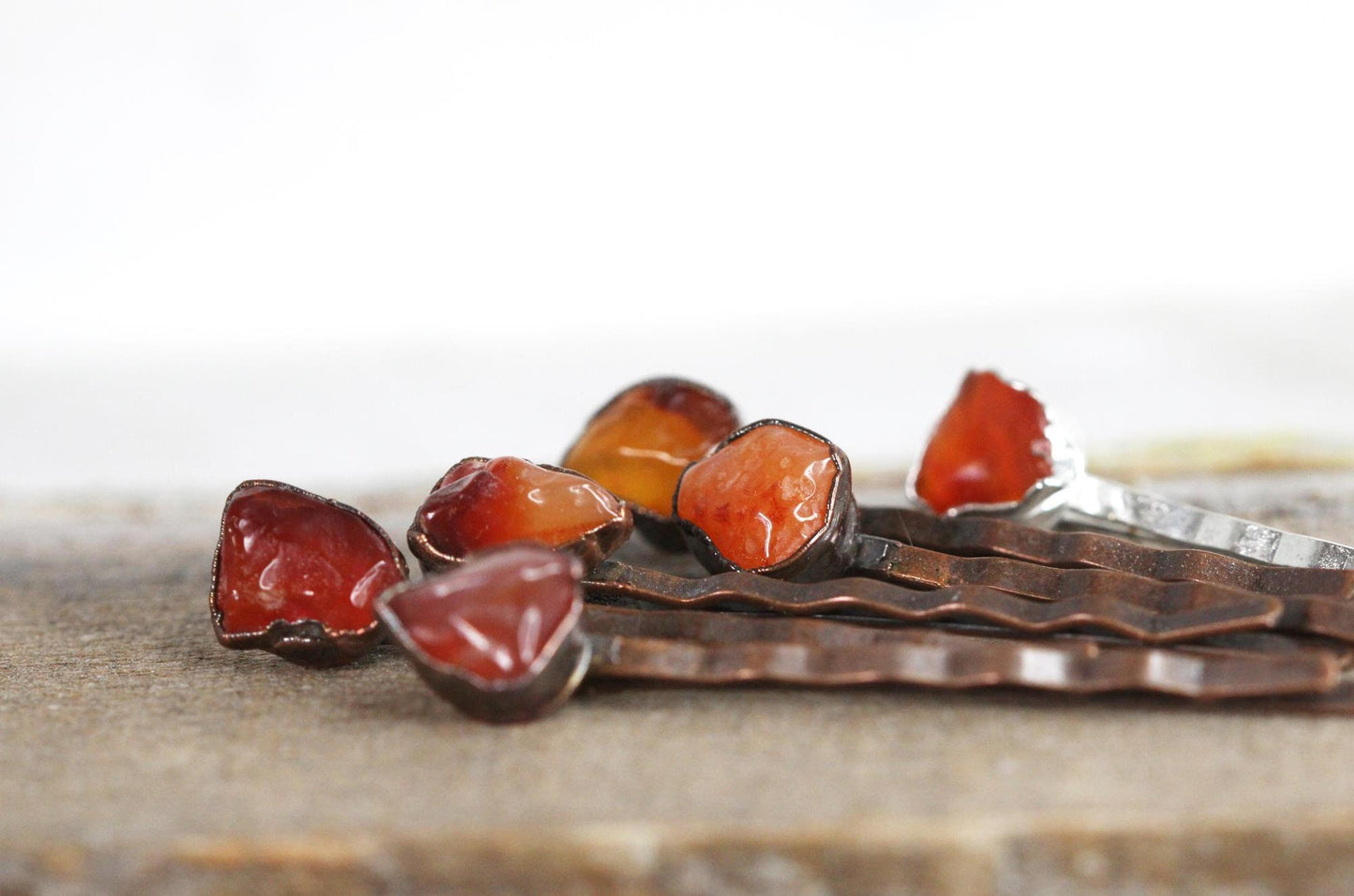 Carnelian Bobby Pin - Crystal Hair Jewelry - Silver Hair Pin