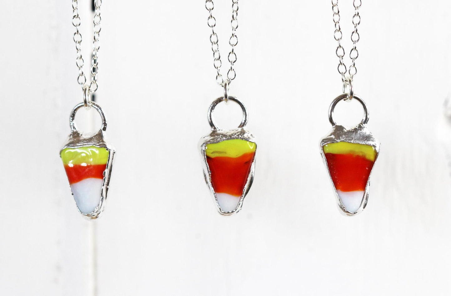 Candy Corn Necklace - Halloween Jewelry - Sterling Silver Pendant