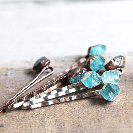 Crystal Bobby Pin - Blue Apatite Hair Pin - Wedding Hair Pin