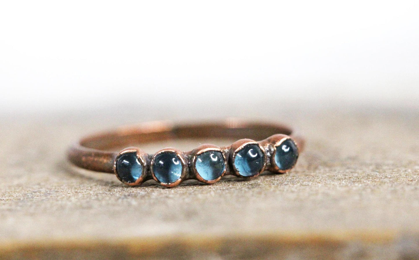 London Blue Topaz Ring - Yellow Gold - Multi Stone Stacking Ring - Copper Jewelry