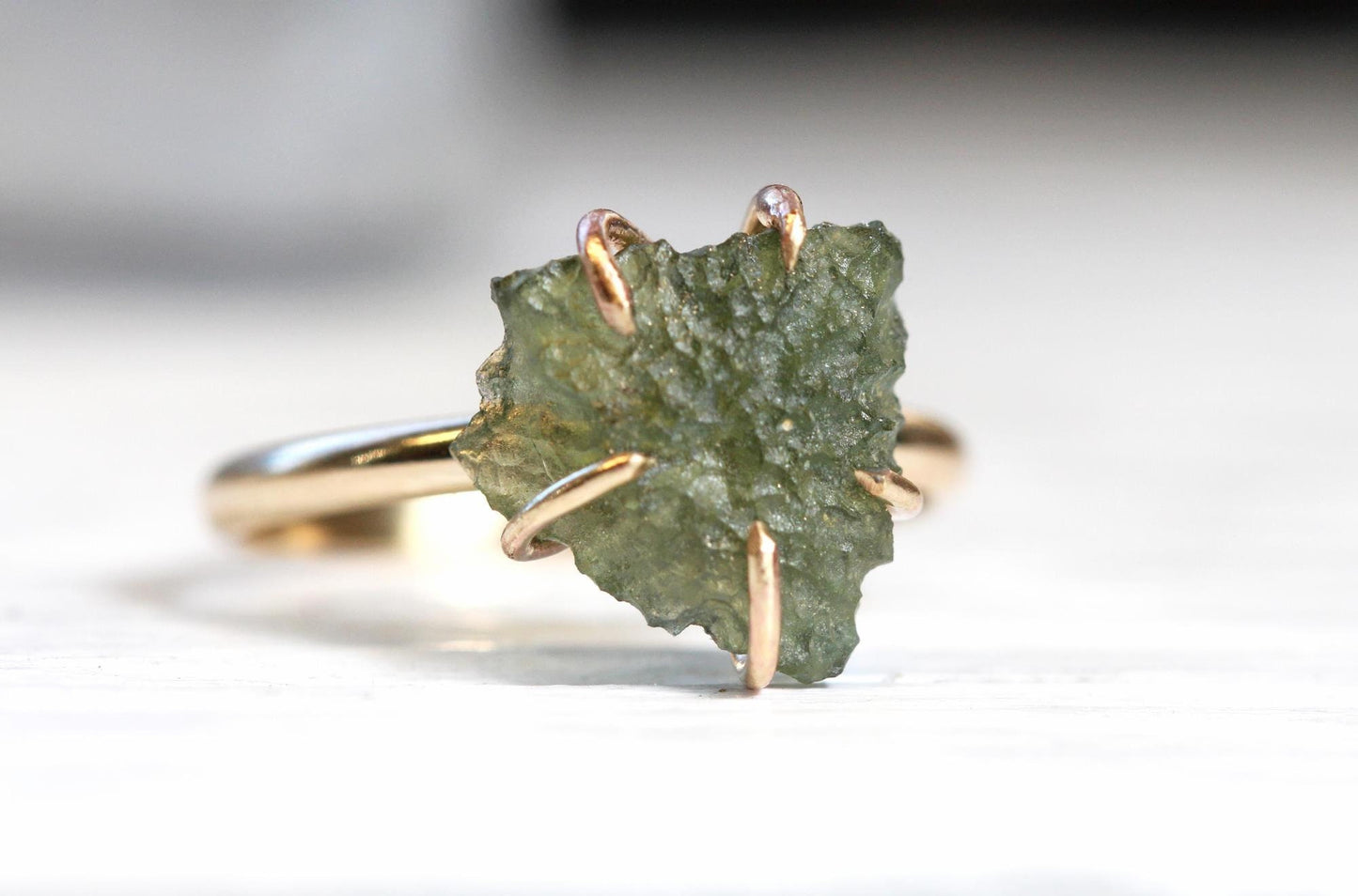 Raw Moldavite Ring - Genuine Moldavite - Gold Filled