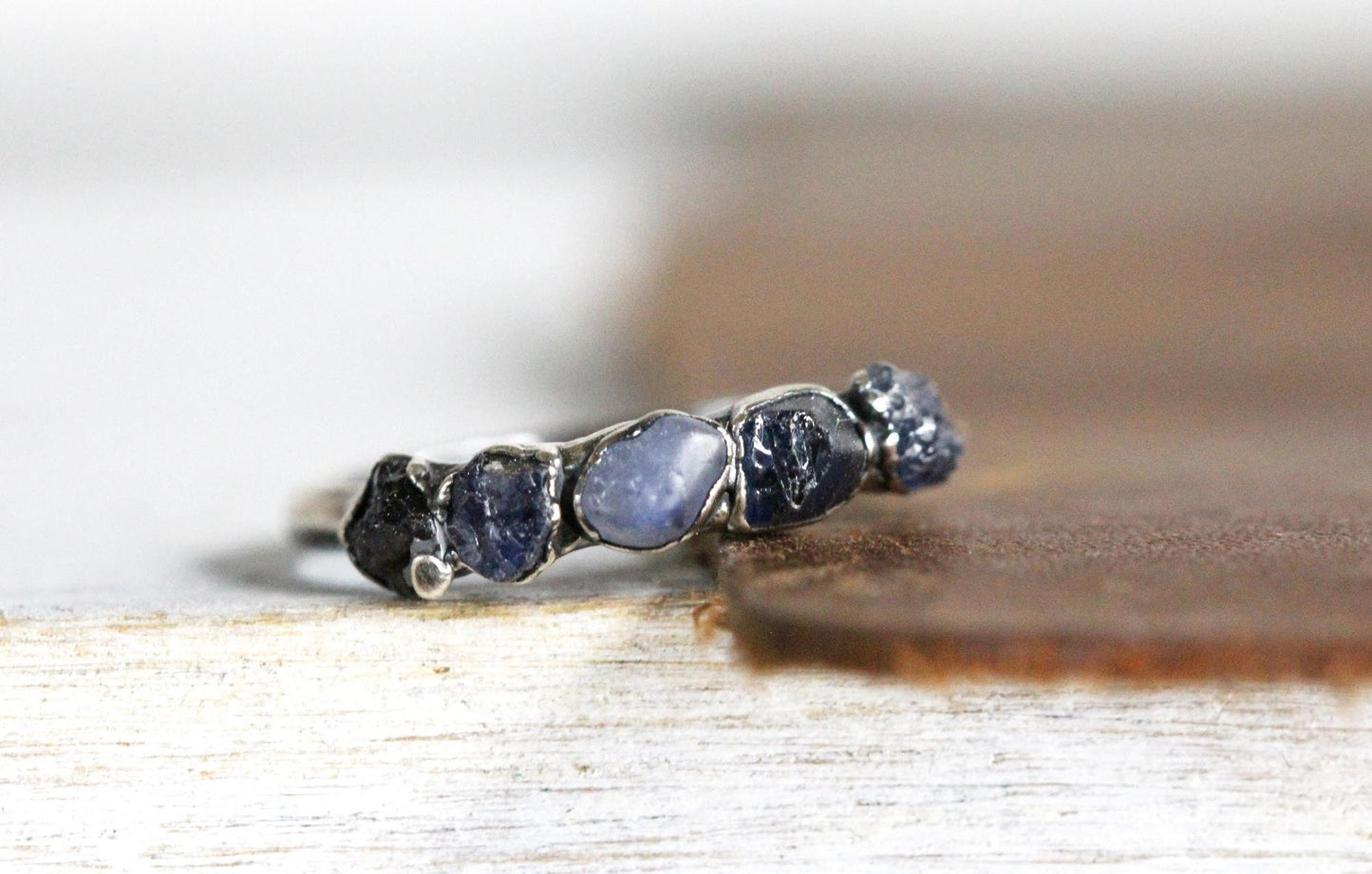 Raw Sapphire Ring - September Birthstone Jewelry - Multi Stone Ring