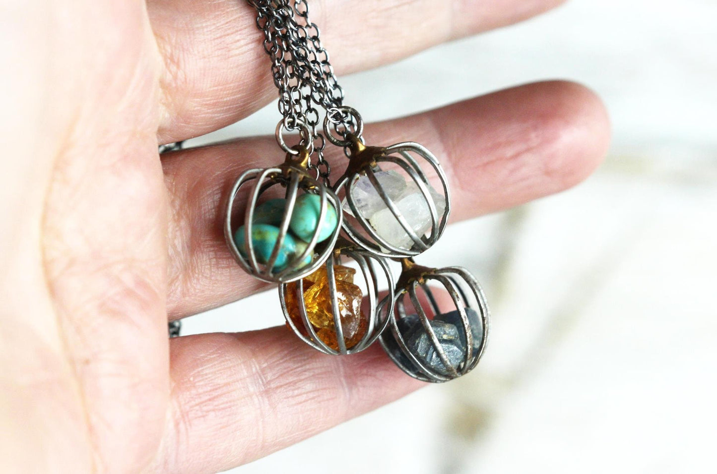 Birthstone Cage Necklace - Vintage Cage Pendant - Personalized Gift