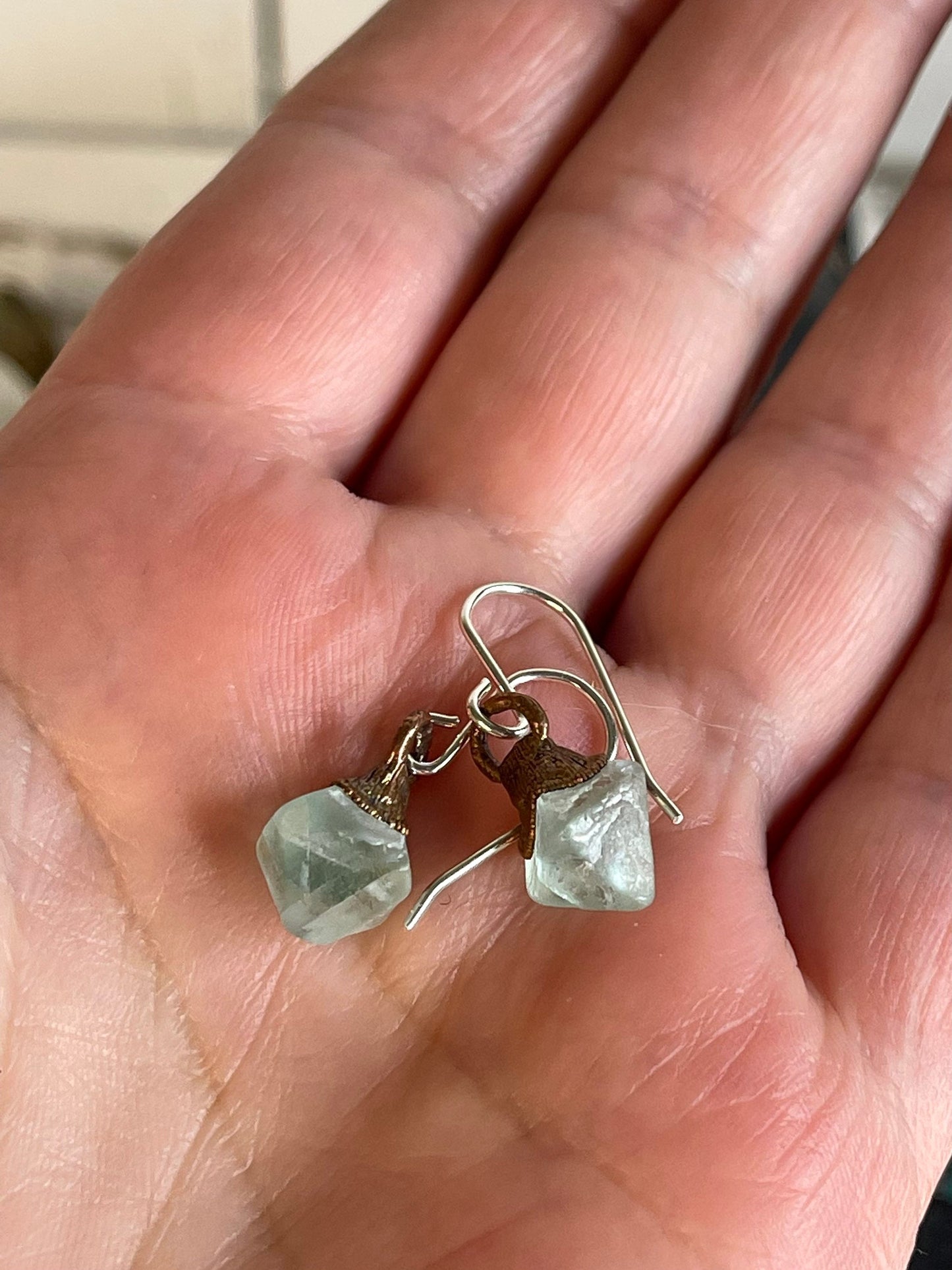 Raw Fluorite Earrings - Crystal Dangles Earrings - Blue Fluorite Jewelry