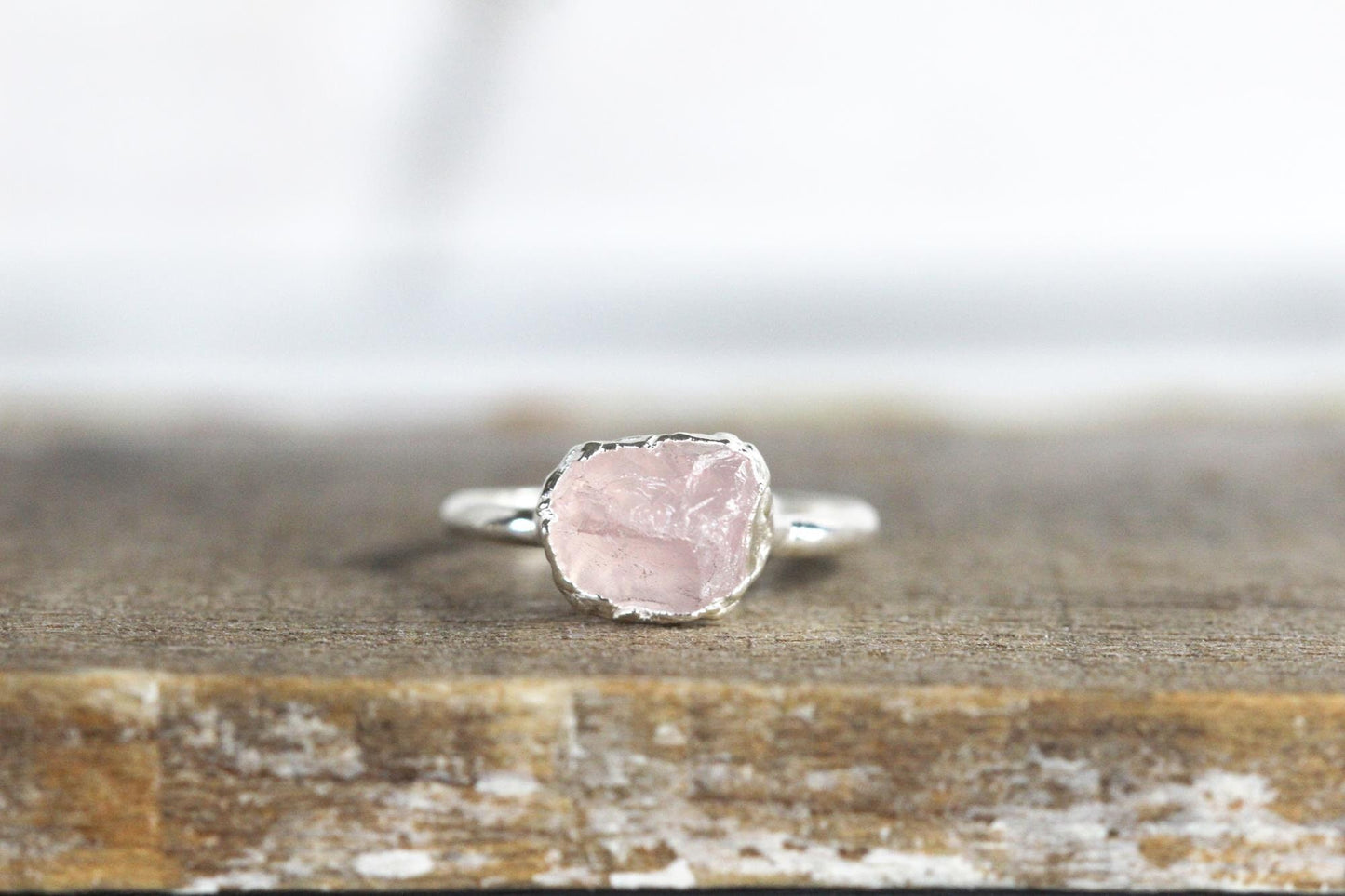 Rose Quartz Ring  - Raw Pink Crystal Ring - Electroformed Copper