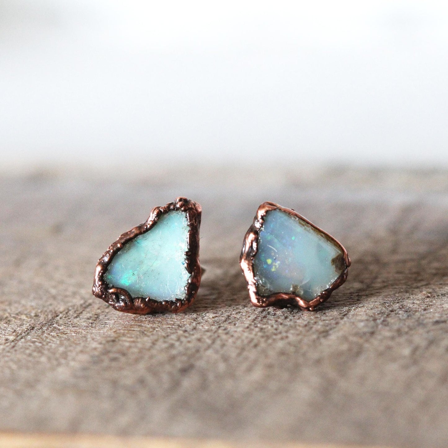 Opal Earrings - Raw Stone Studs - Rough Ethiopian Opal