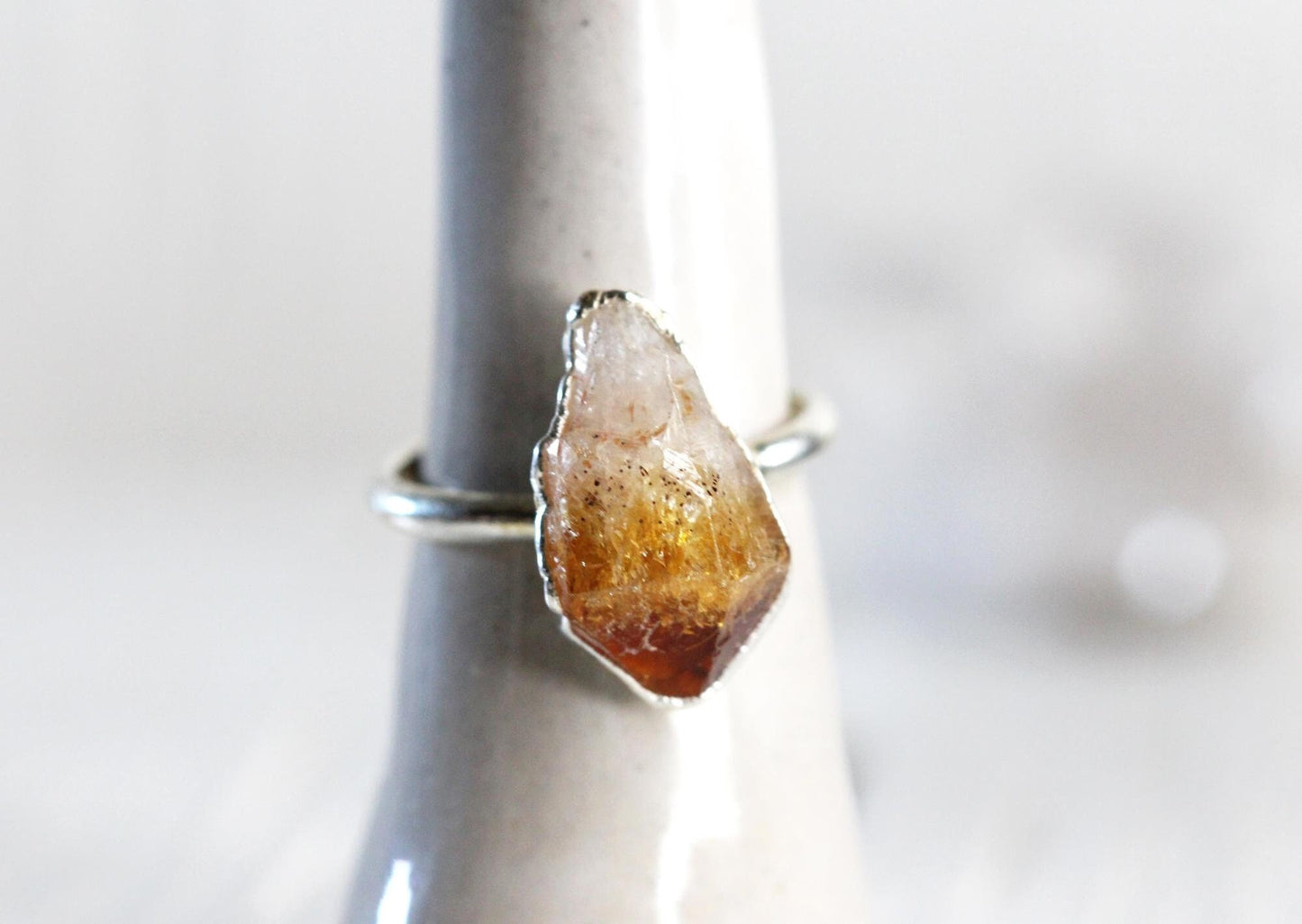 Raw Citrine Ring - November Birthstone Gift - Electroformed Crystal Jewelry