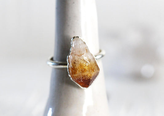 Raw Citrine Ring - November Birthstone Gift - Electroformed Crystal Jewelry