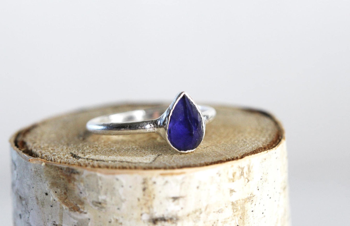Polished Iolite Ring - Blue Crystal - Faceted Stone Ring