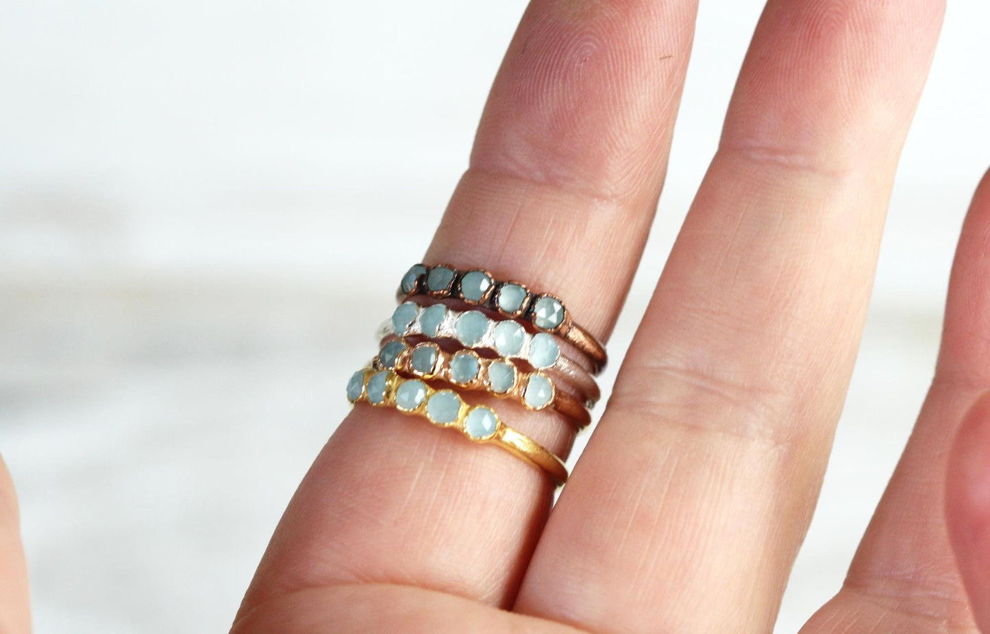 Aquamarine Ring - March Birthstone Jewelry - Multi Stone Stacker