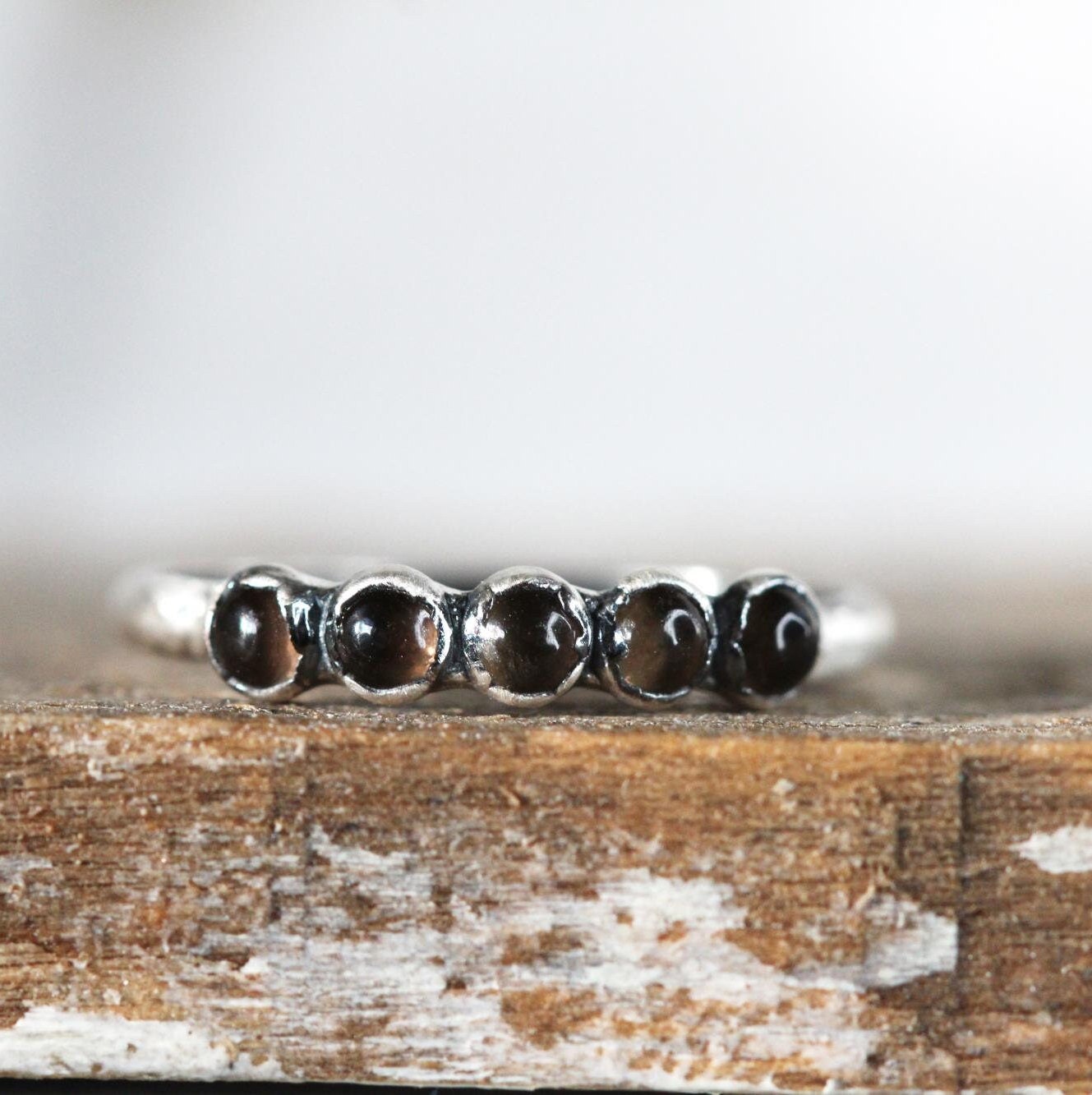 Smoky Quartz Ring - Electroformed Jewelry - Multi Stone Stacker