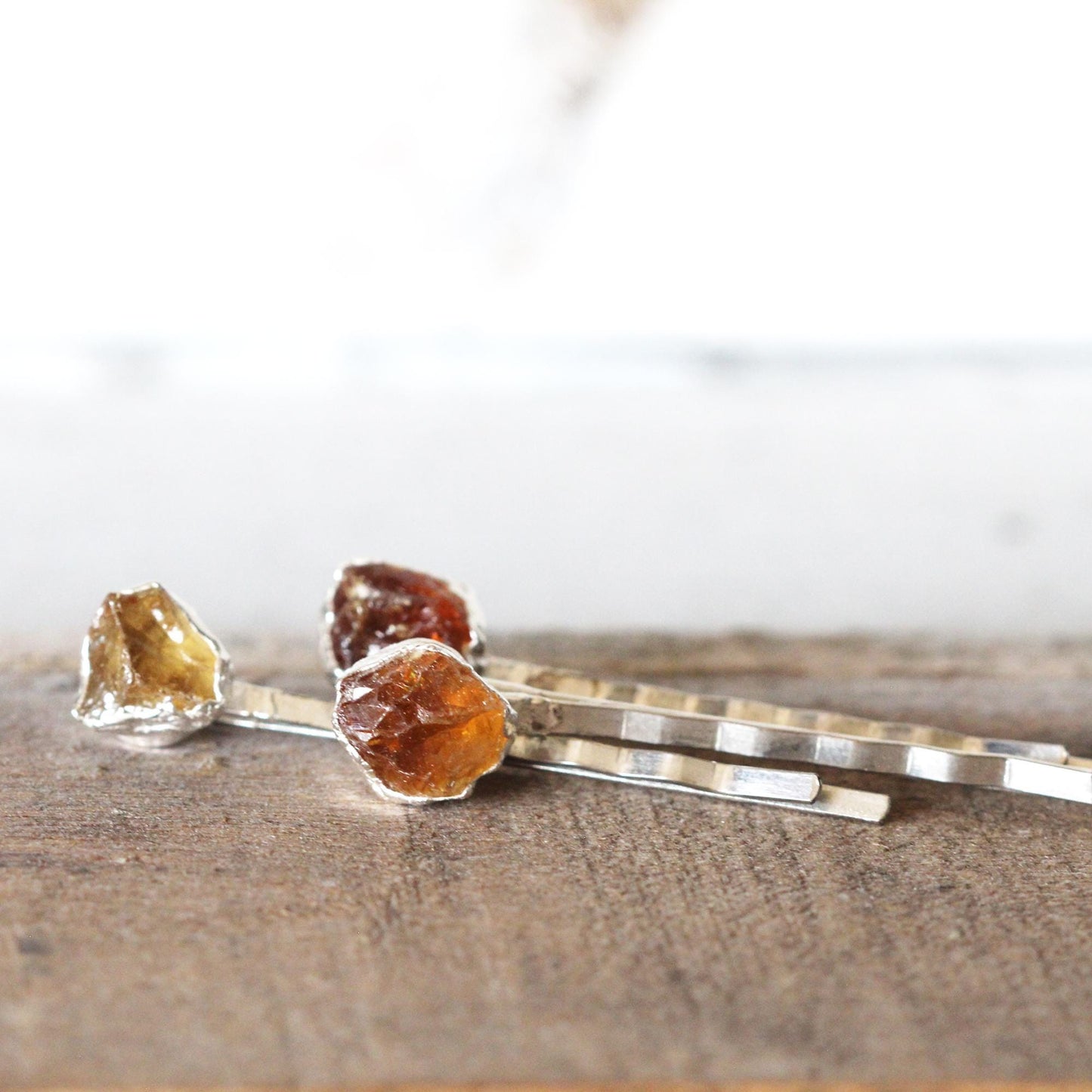 Raw Citrine Bobby Pin - Crystal Hair Jewelry - November Birthstone