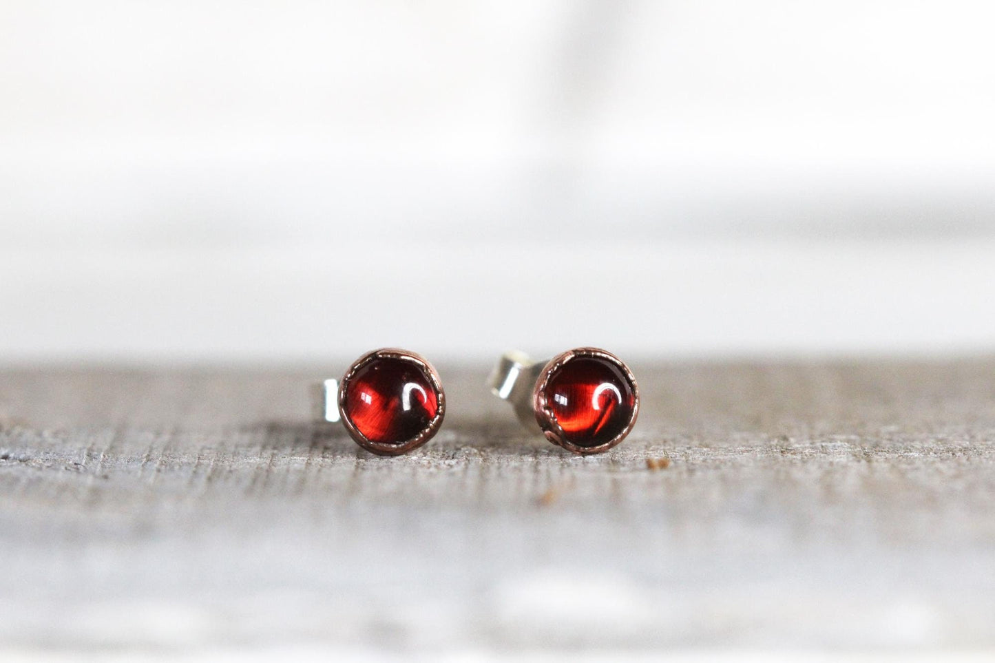 Garnet Earrings - Polished Red Stone Earrings - Sterling Silver Earrings - Red Crystal Earrings