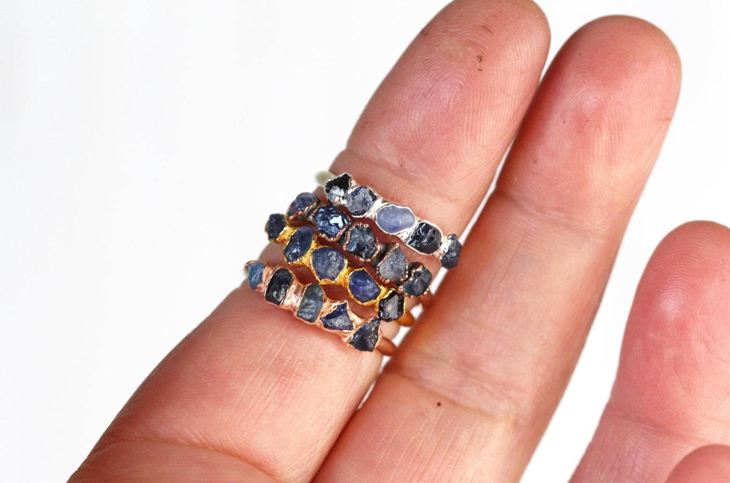 Raw Sapphire Ring - September Birthstone Jewelry - Multi Stone Ring