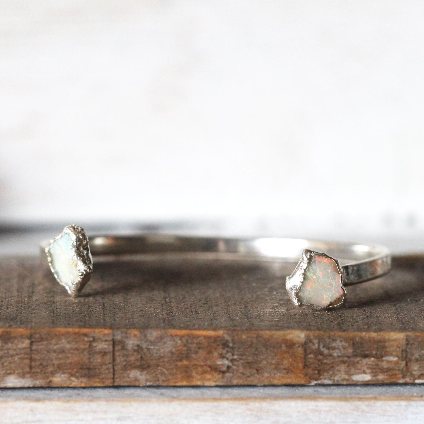 Opal Bracelet - Open Copper Cuff - Ethiopian Opal - Double Stone Bracelet