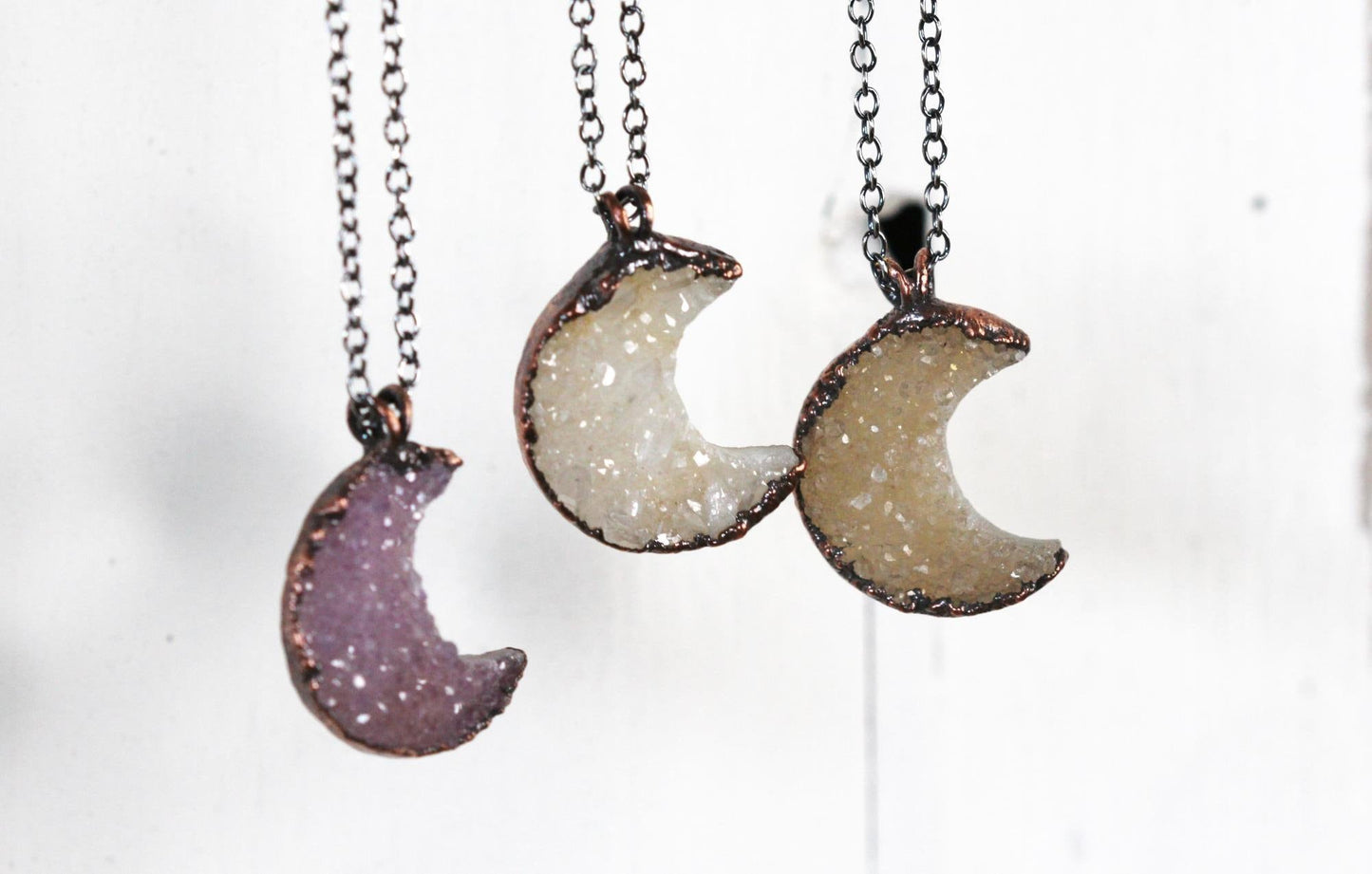 Half Moon Necklace - Drusy Crescent Moon Pendant - Half Moon Jewelry