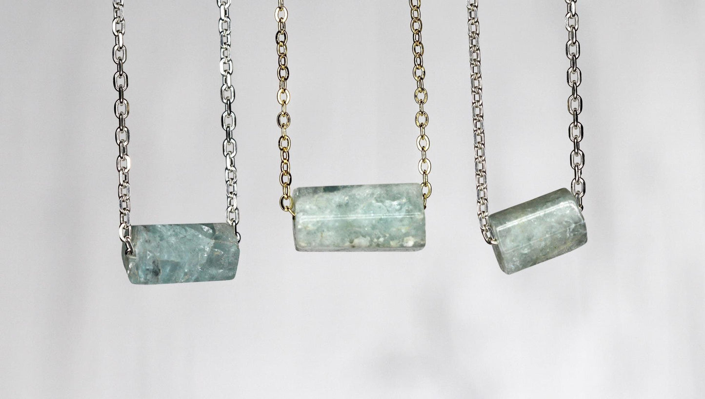 Aquamarine Necklace - Beaded Gemstone - Sterling Silver Jewelry - Minimalist Jewelry - Crystal Necklace