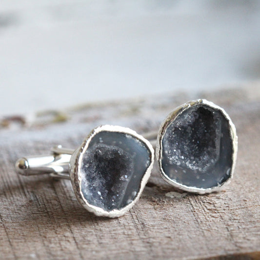 Geode Cuff Links - Amethyst Tobasco Geode - Groomsmen Gift - Raw Crystal Cufflinks