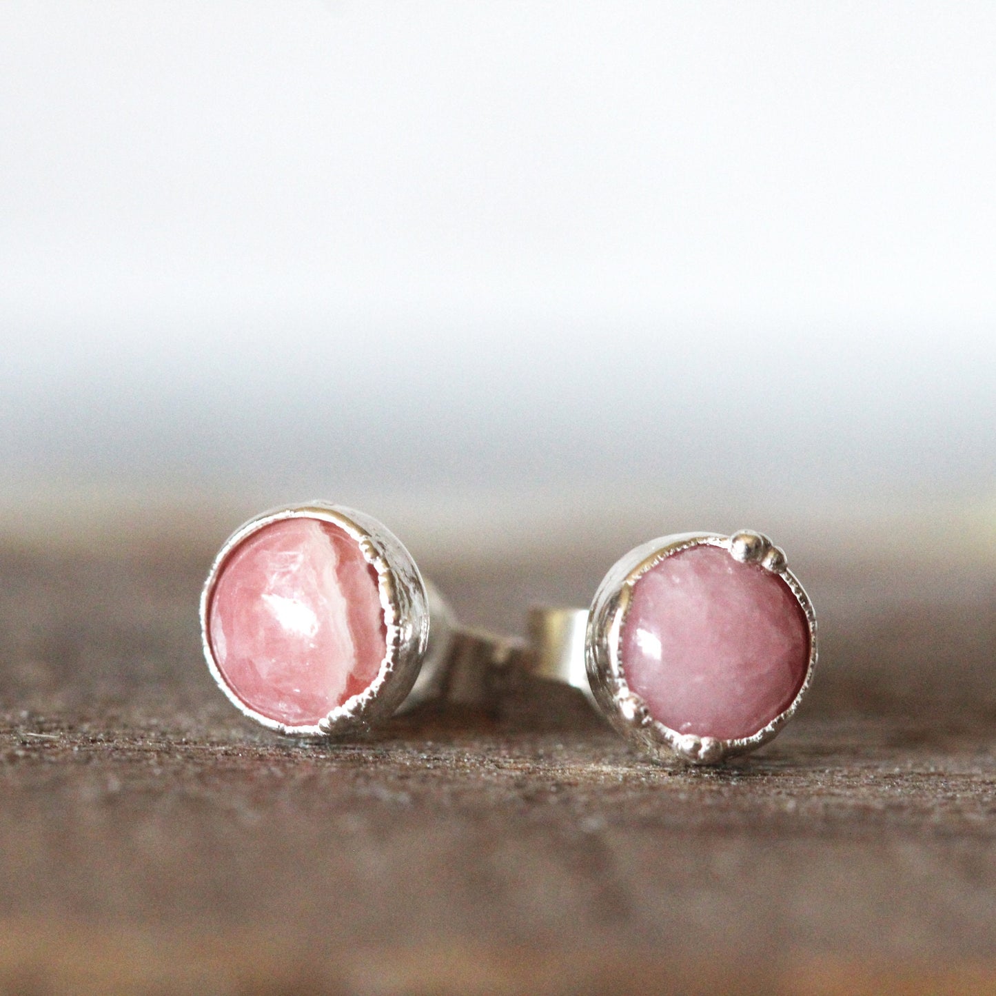Rhodochrosite Earrings - Sterling Silver Posts - Pink Stone Studs - Sterling Silver Stud Earrings