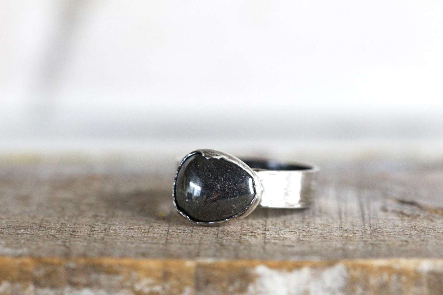 Tumbled Hematite Ring - Silver Grey Stone Ring - Men's Jewelry