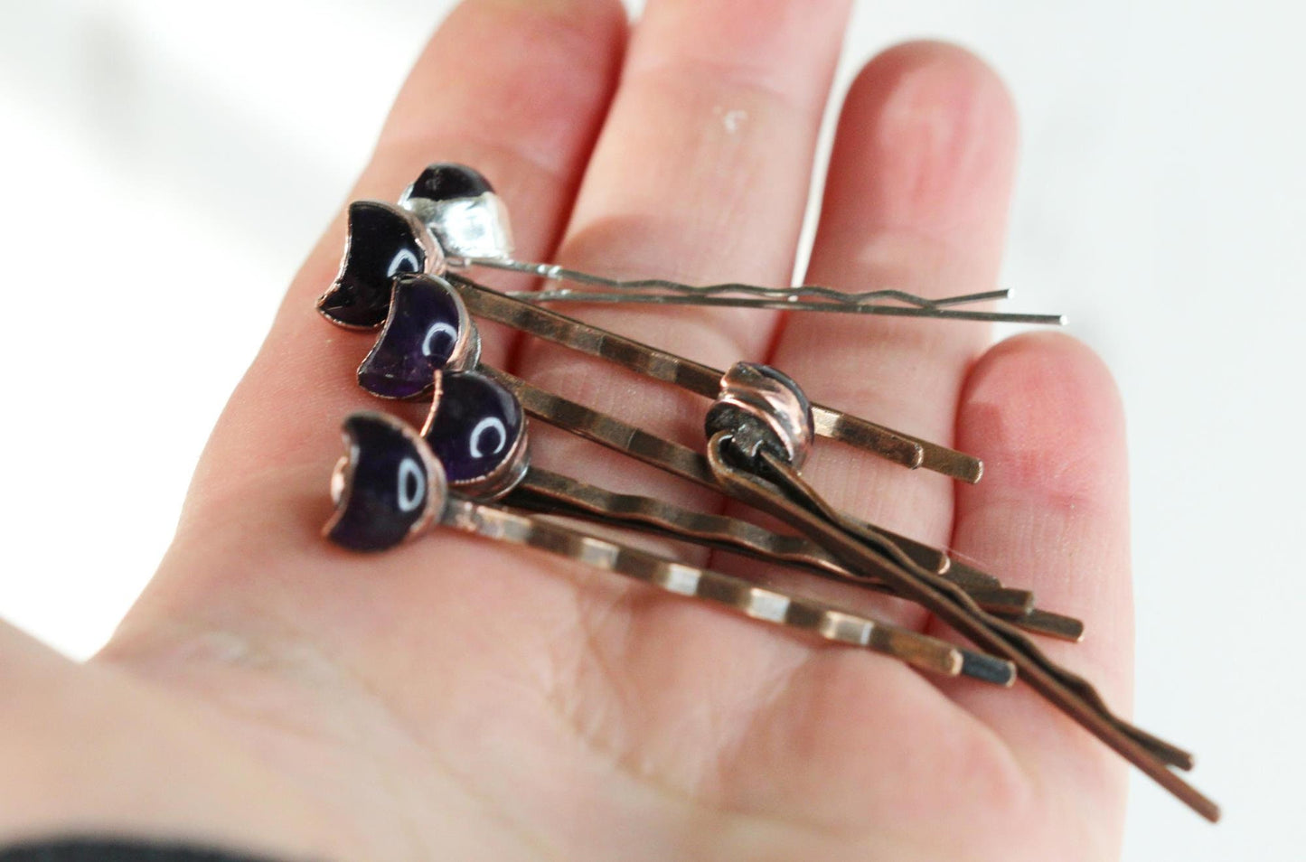 Amethyst Bobby Pin - Crescent Moon Hair Pin - Crystal Hair Pin