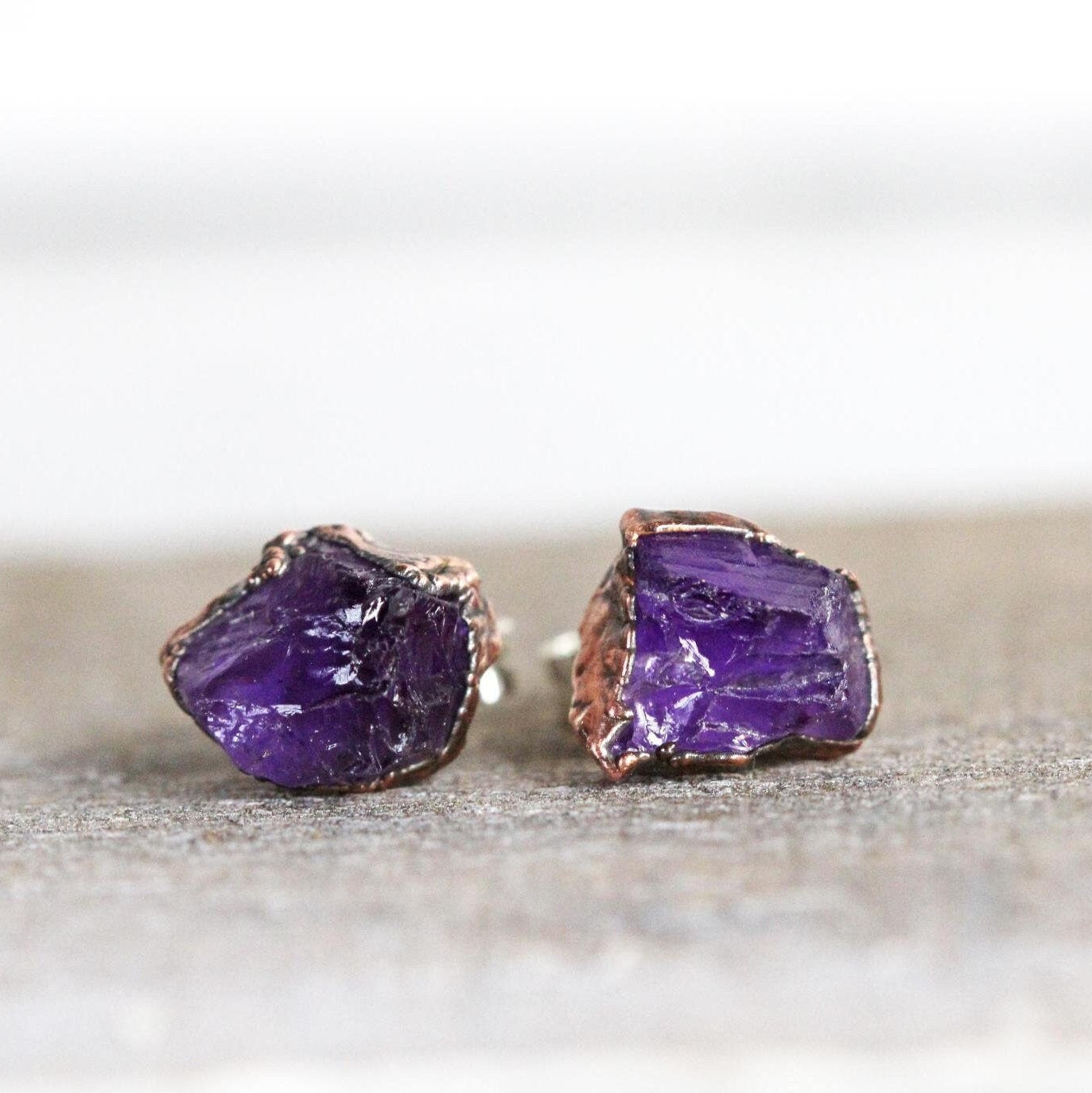 Raw Amethyst Earrings - Crystal Earrings - Sterling Silver Stud Earrings - Amethyst Studs