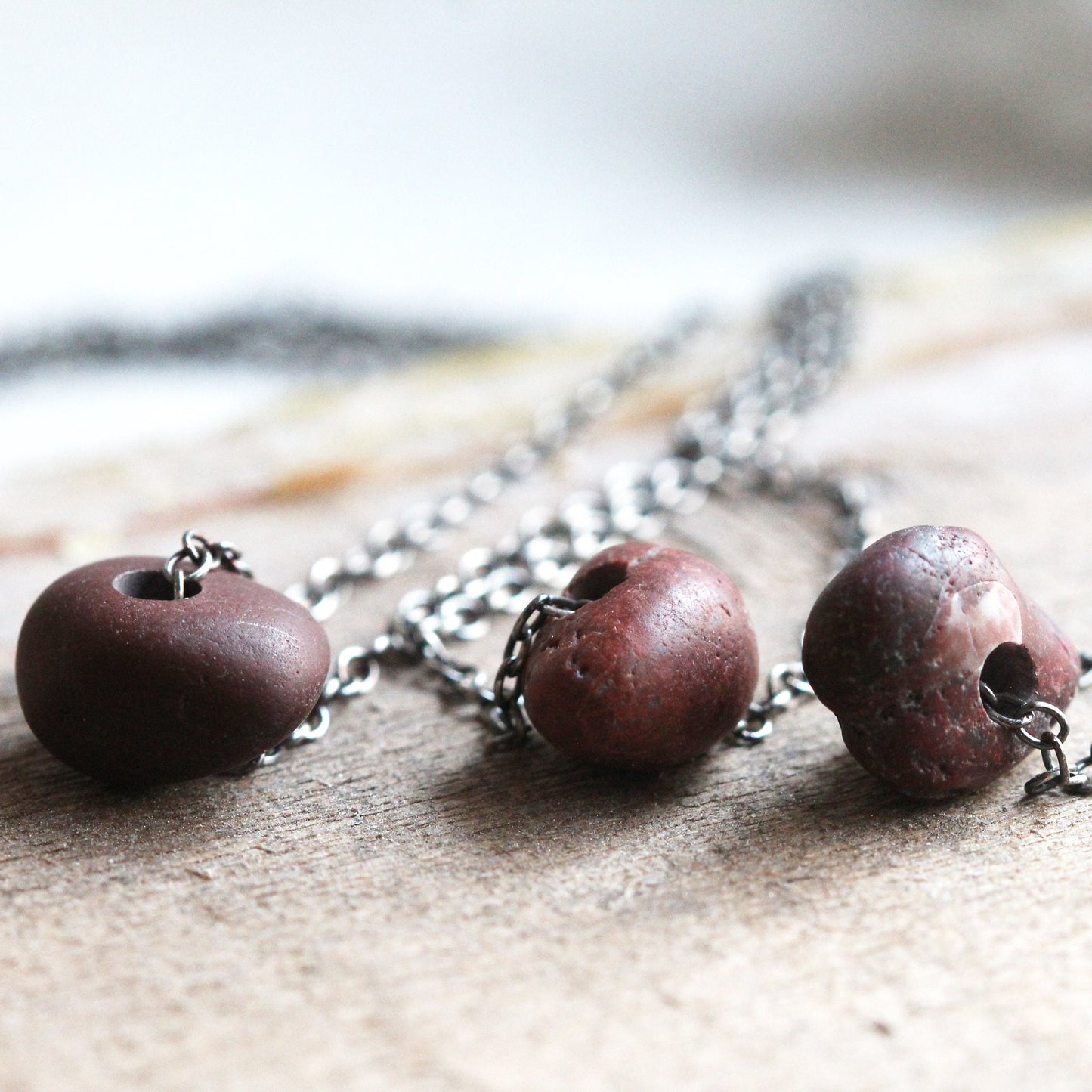 Beach Pebble Necklace - Red Beach Stone Pendant - Beachcomber