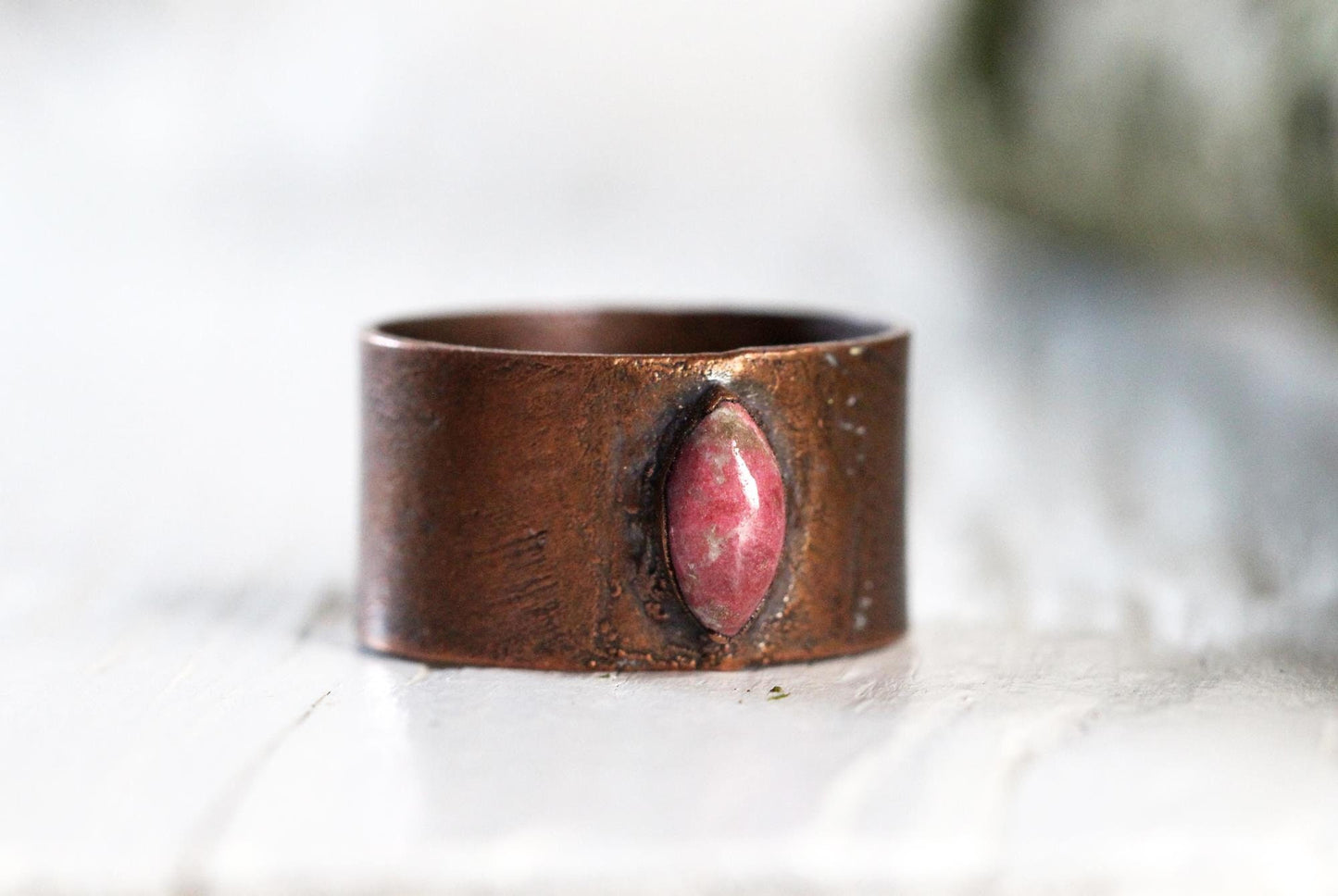 Thulite Ring - Wide Band Stone Ring - Unisex