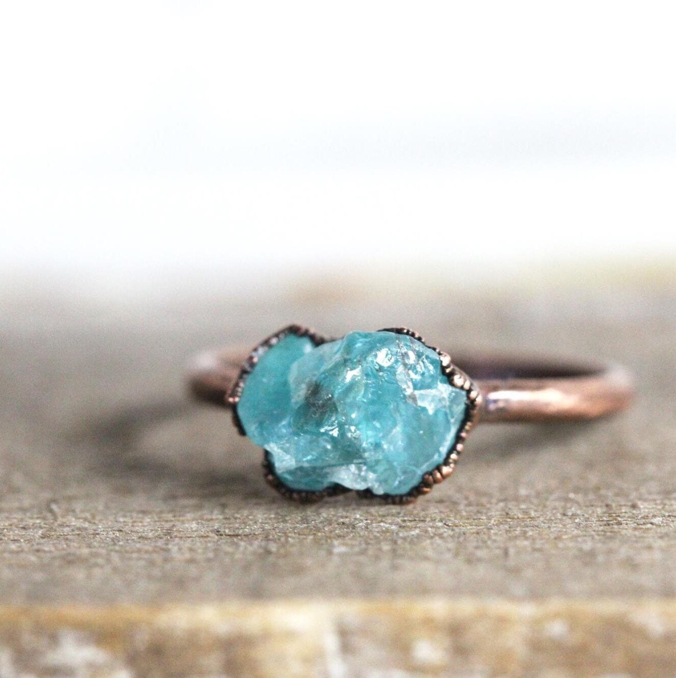 Raw Blue Apatite Ring - Crystal Ring - Electroformed