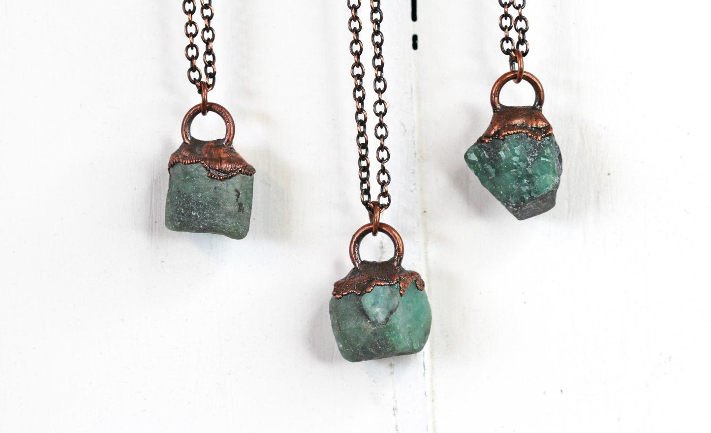 Emerald Necklace - Stone Pendant - Electroformed Copper - Electroformed Crystal Jewelry