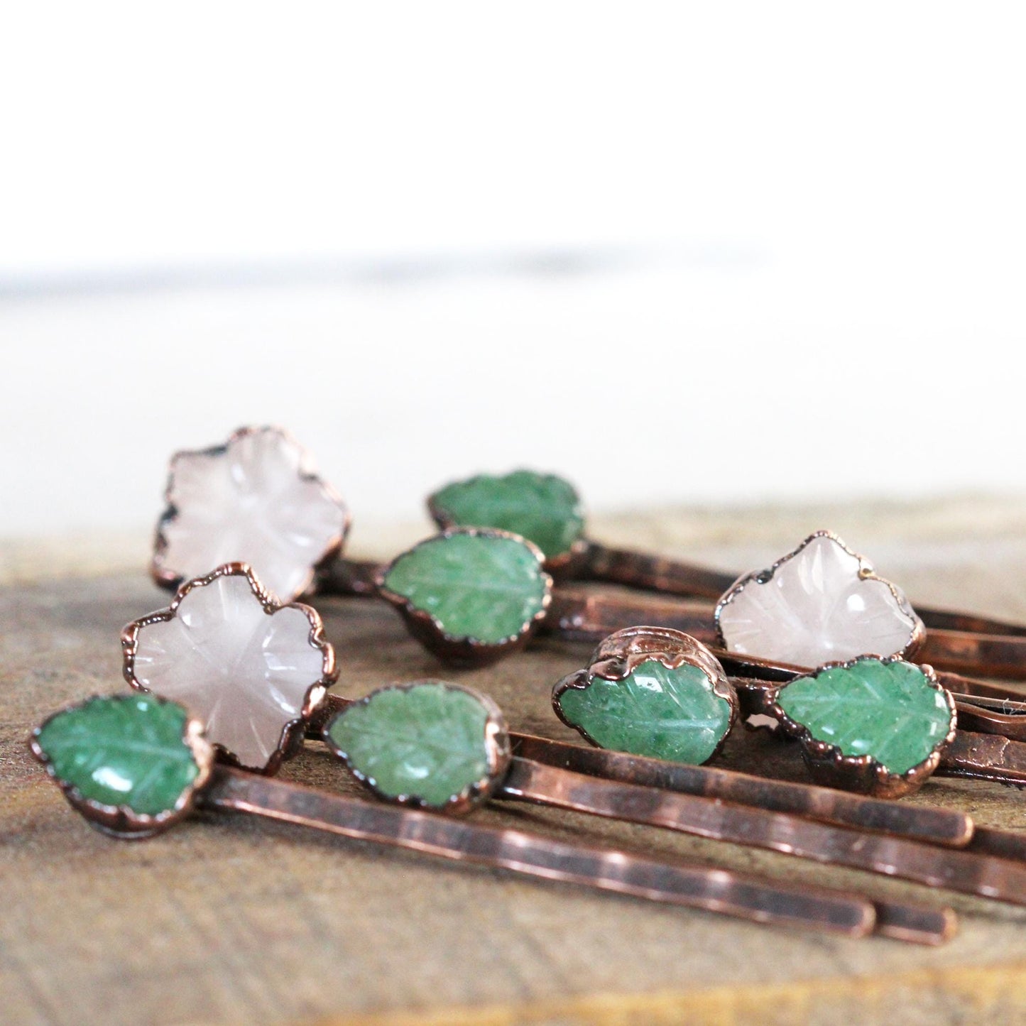 Rose Quartz Hair Pin - Floral Wedding Set - Spring Wedding