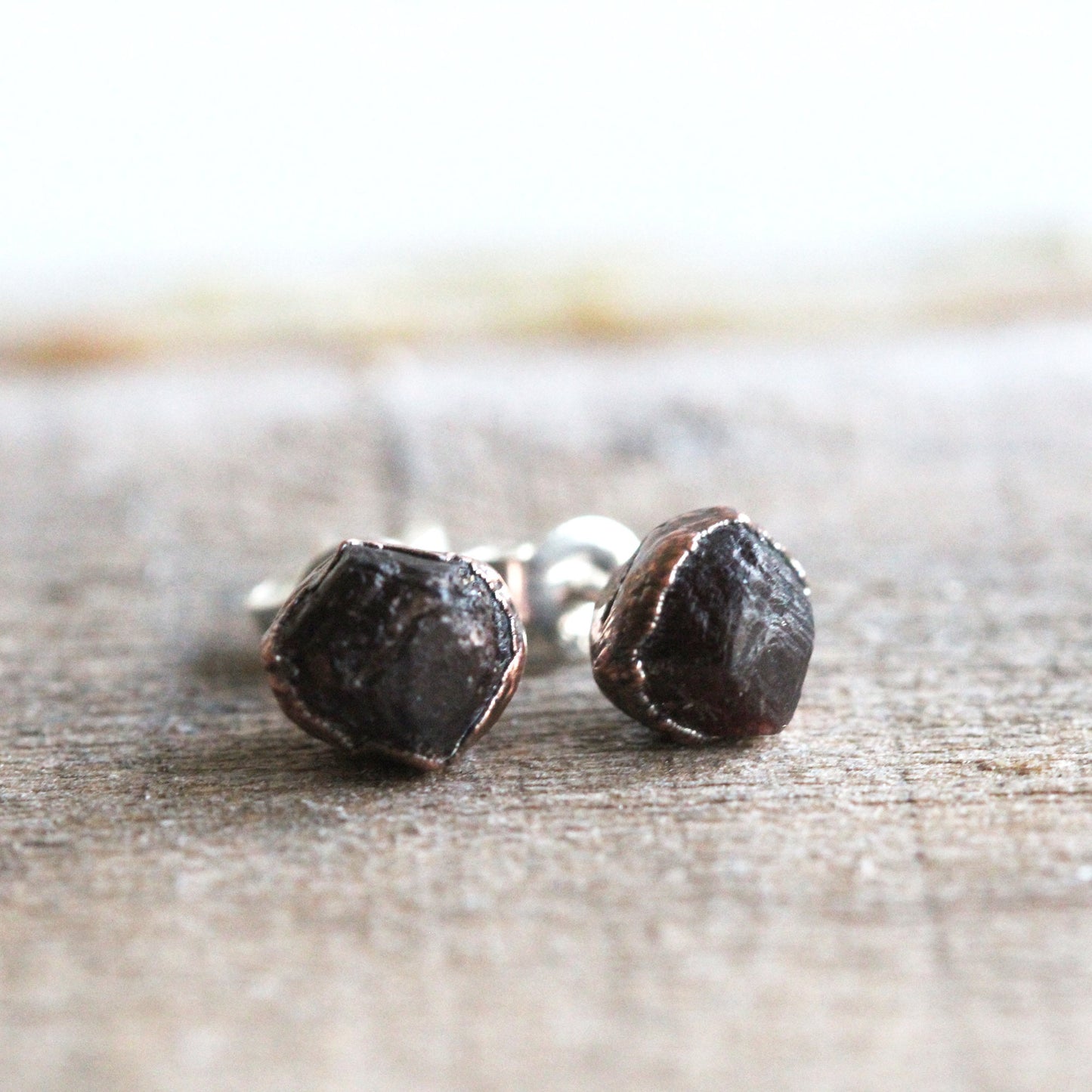 Raw Garnet Earrings - Raw Stone Posts - Sterling Silver Stud Earrings - January Birthstone