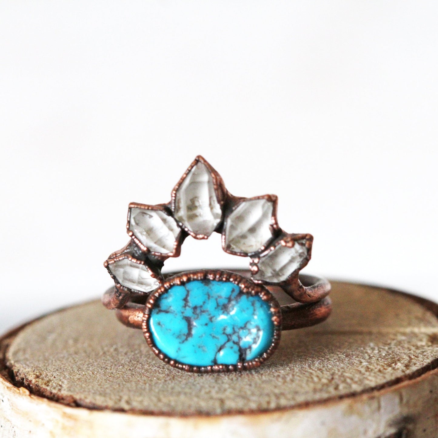 Wedding Ring Set - Turquoise Wedding Set - Herkimer Engagement Ring