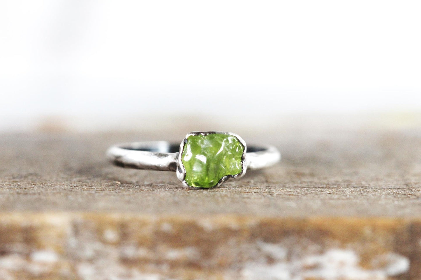 Peridot Ring - Polished Stone Solitaire - August Birthstone