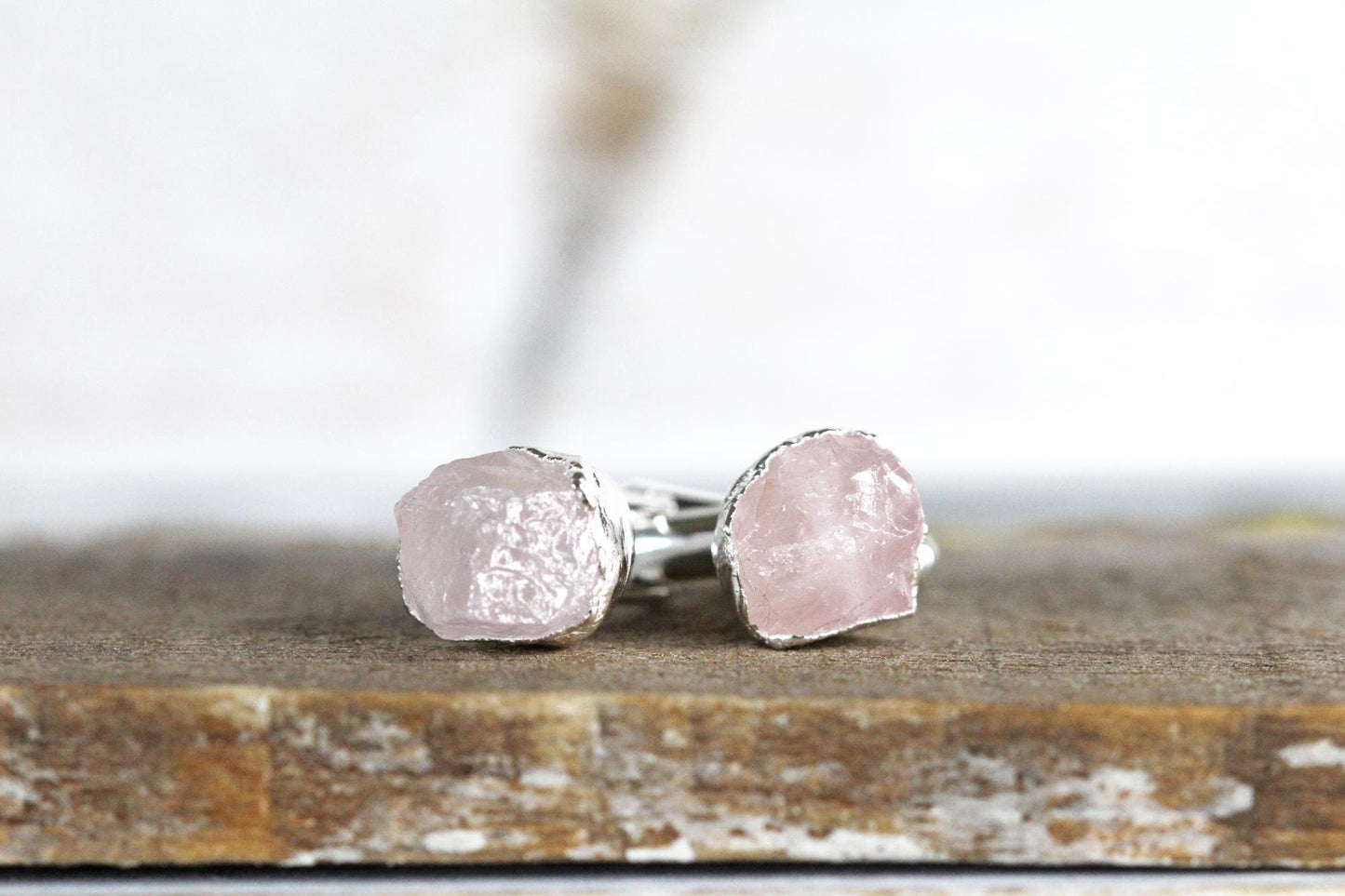 Raw Stone Cuff Links - Groomsmen Gift - Rose Quartz Cufflinks - Graduation Gift