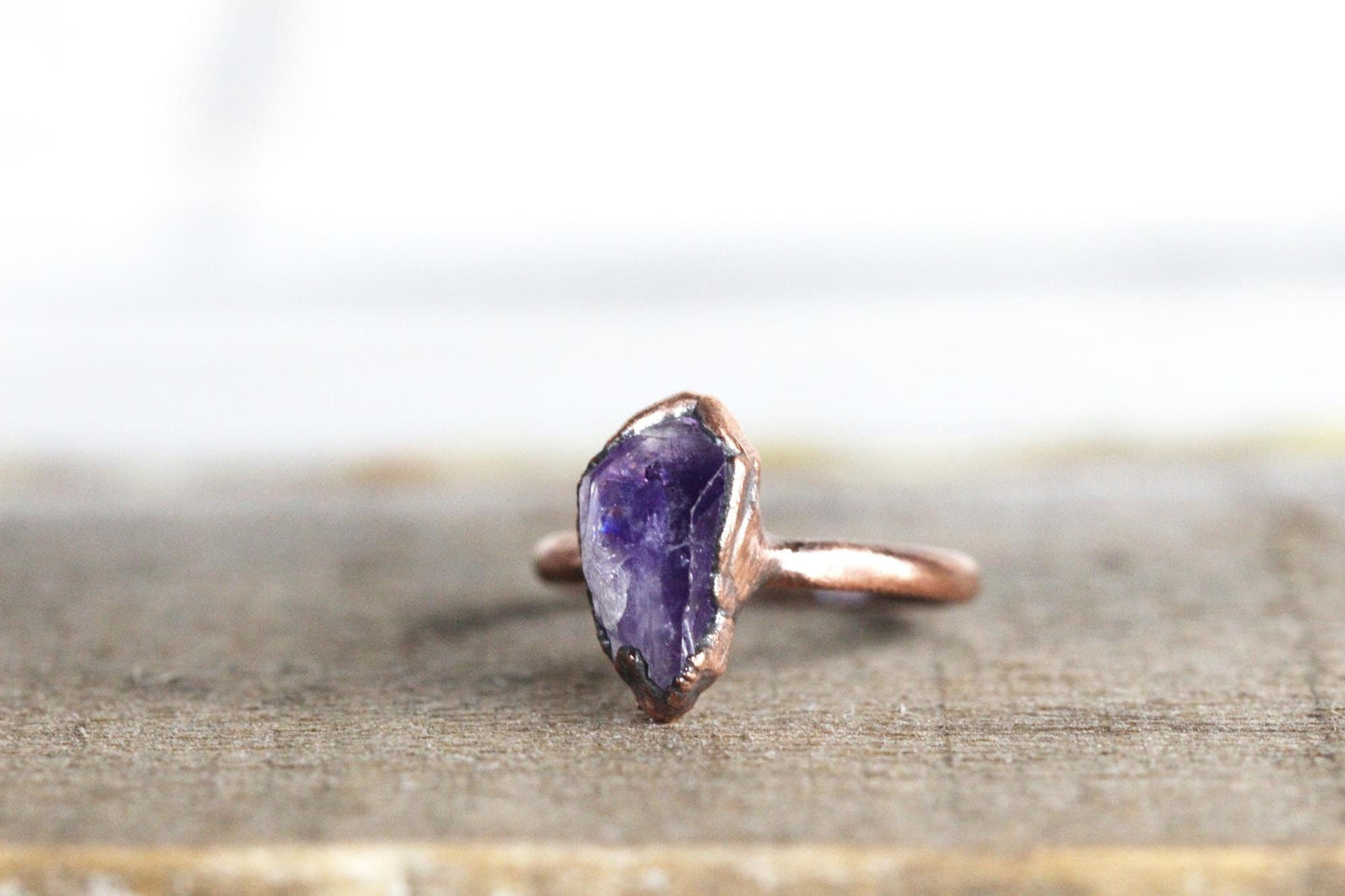 Raw Amethyst Ring - February Birthstone - Purple Crystal Ring