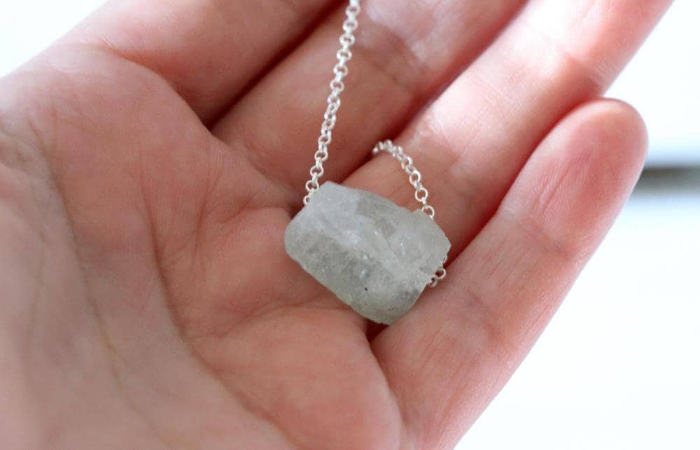 Raw Aquamarine Necklace - Raw Crystal Pendant - Sterling Silver - Pisces Gift - March Birthstone