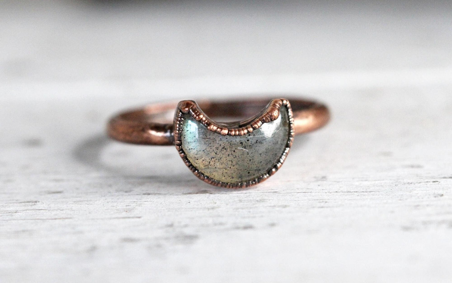 Crescent Moon Ring - Labradorite Half Moon - Made To Order