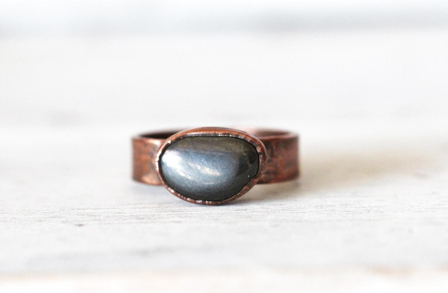 Tumbled Hematite Ring - Silver Grey Stone Ring - Men's Jewelry