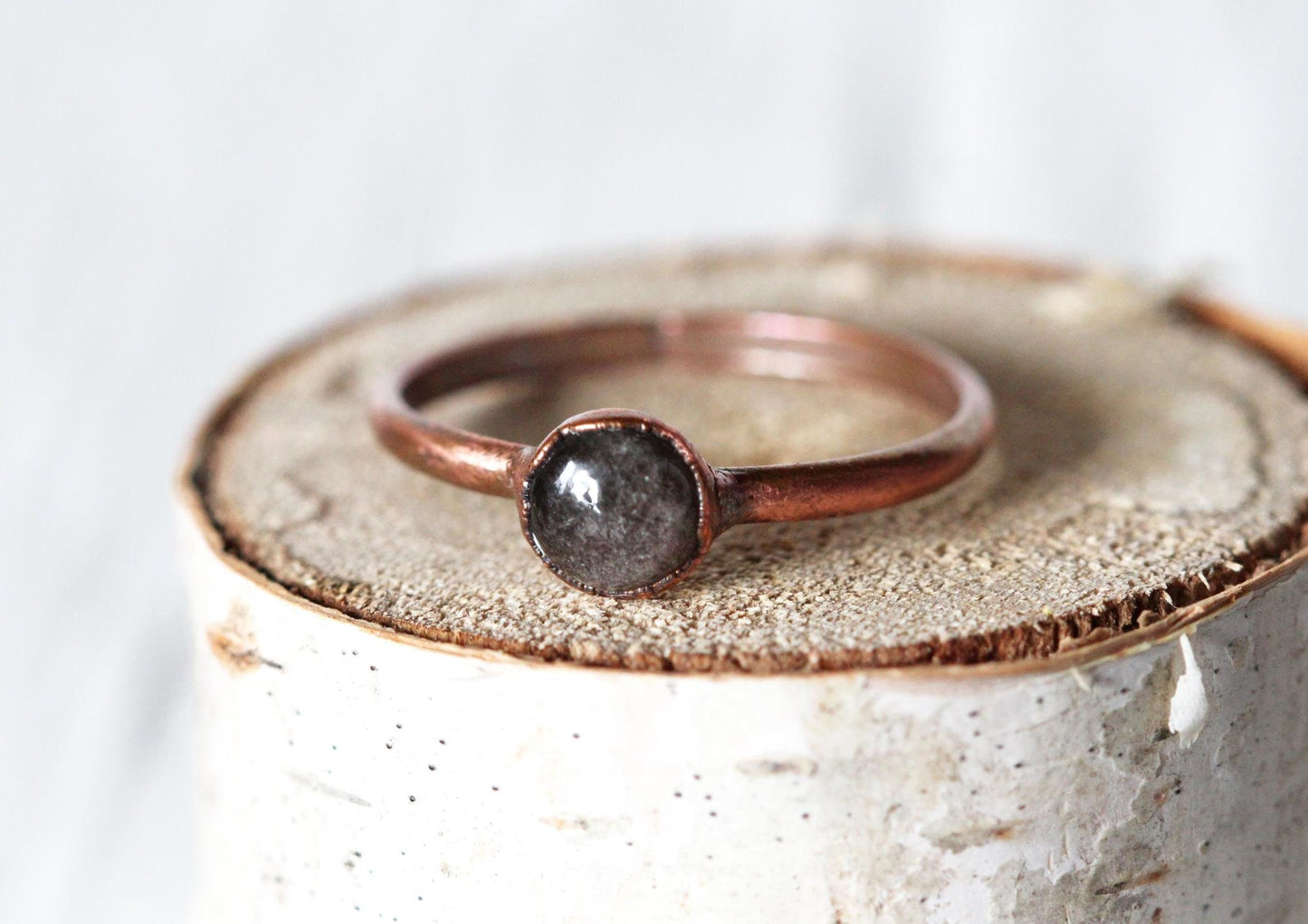 Silver Obsidian Ring - Simple Stone Stacker - Electroformed Jewelry