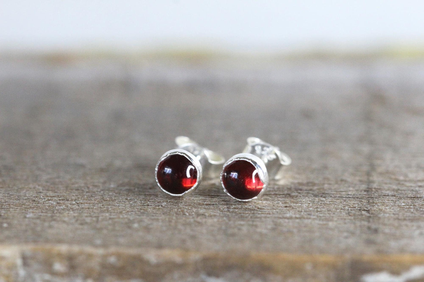 Garnet Earrings - Polished Red Stone Earrings - Sterling Silver Earrings - Red Crystal Earrings