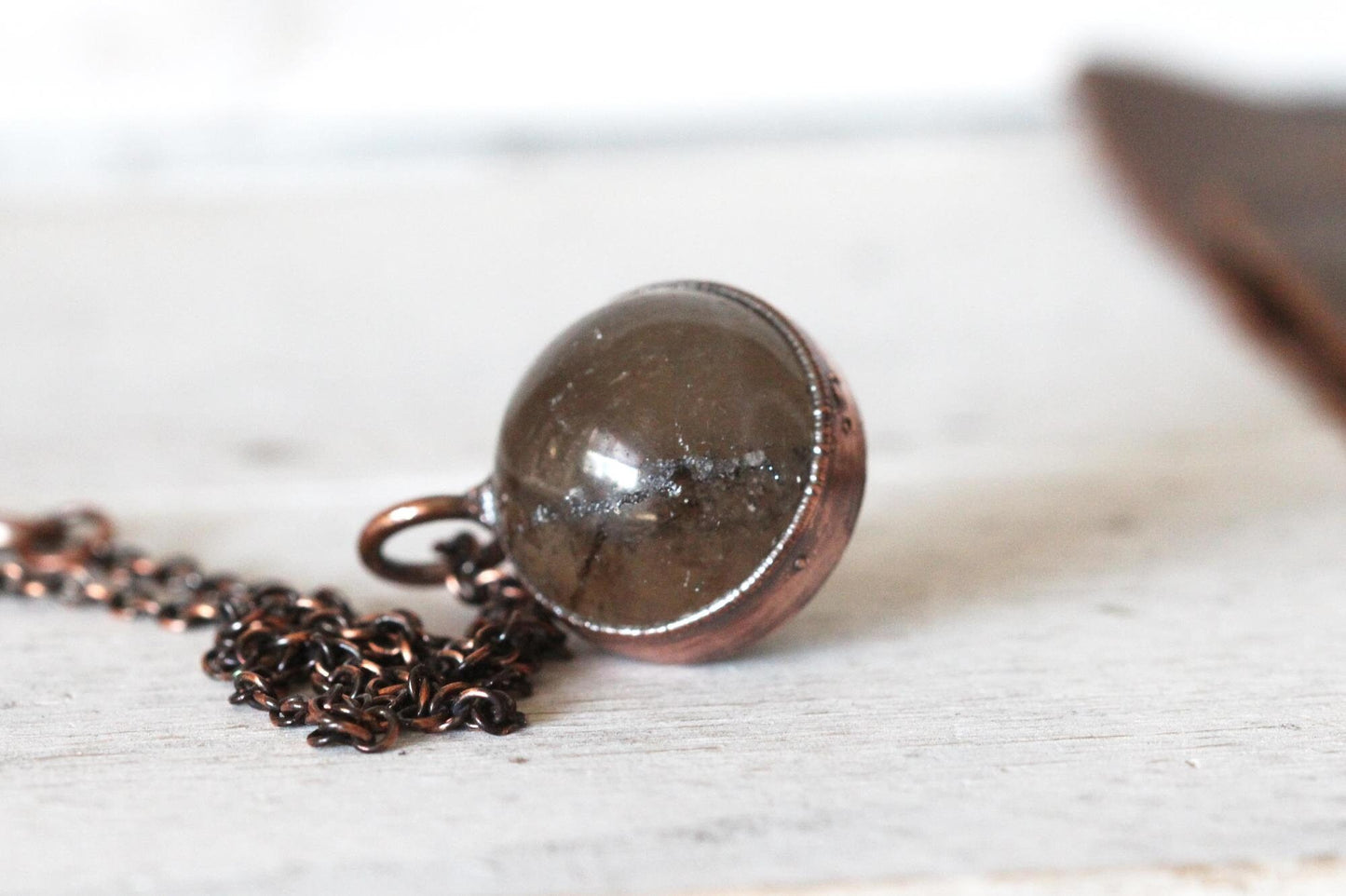 Smoky Quartz Sphere Necklace - Crystal Orb Pendant - Layering Necklace