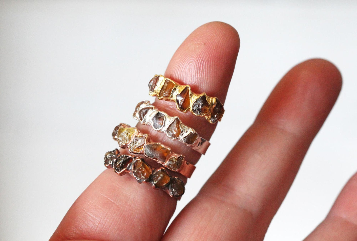 Raw Amber Ring - Baltic Amber Jewelry - Multi Stone Ring - Natural Amber Stone