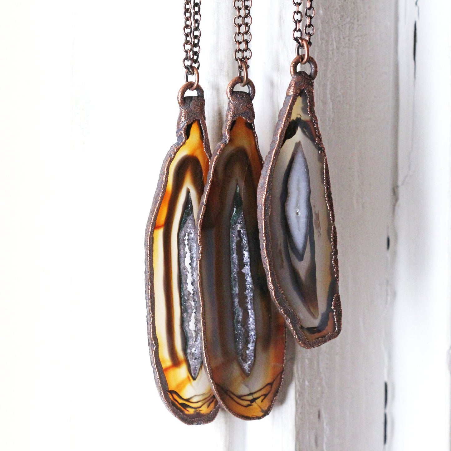 Geode Slice Necklace - Druzy Geode Stone - Copper Layering Necklace