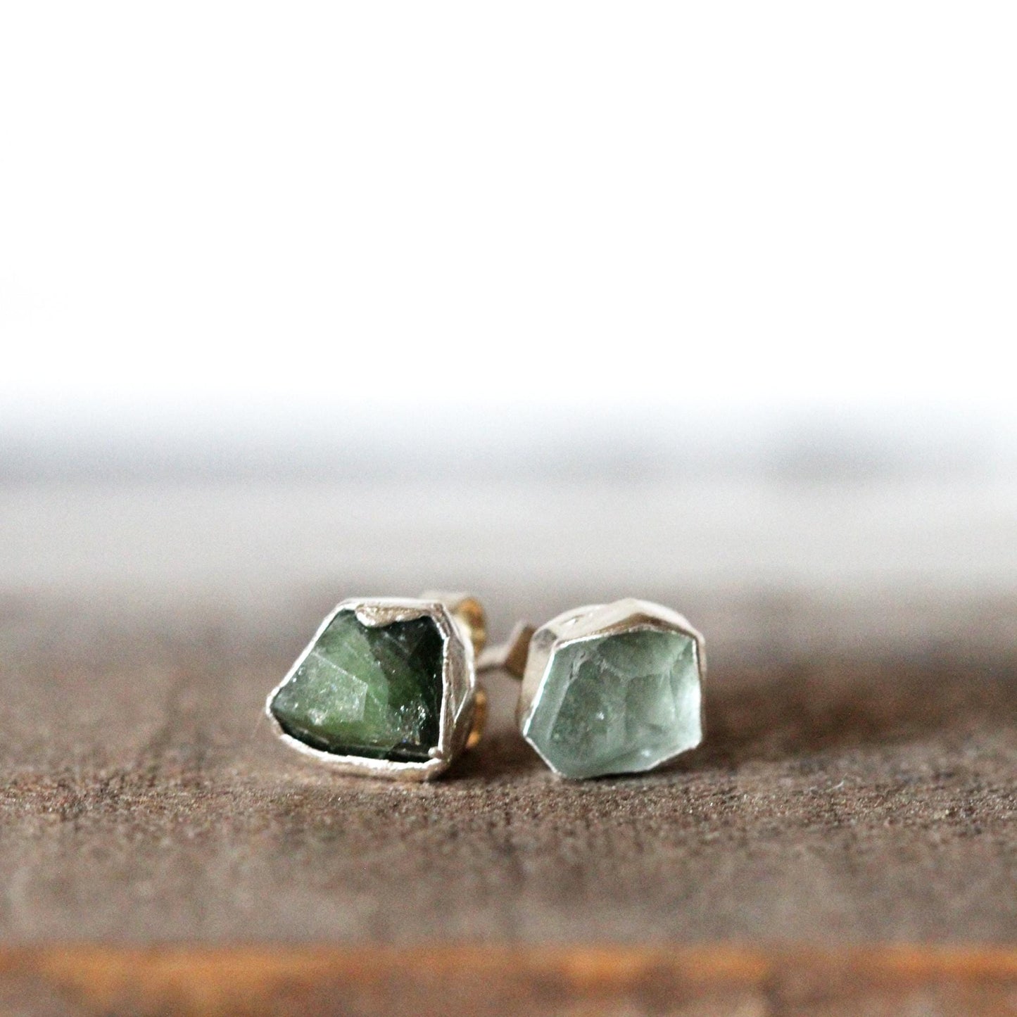 Tourmaline Earrings - Mismatched Stone Studs - Stone Post Earrings